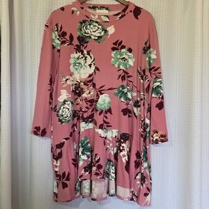 Reborn J The Plus Tunic Top Blouse Pink Floral 2X